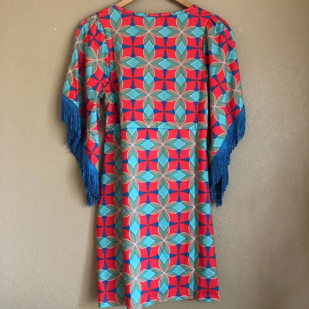 NEW Tracy Negoshian Coverup Felicity Fringed Dress Geo Vacation Poolside Resort - Picture 1 of 7